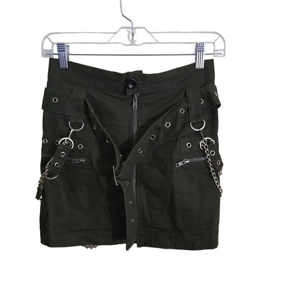 Carmar Los Angeles LF Army Green Goth Punk Emo Chain Embellished Mini Skirt Size - Picture 2 of 9